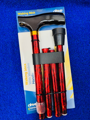 Drive DeVilbiss Folding Walking Stick - Red Crackle