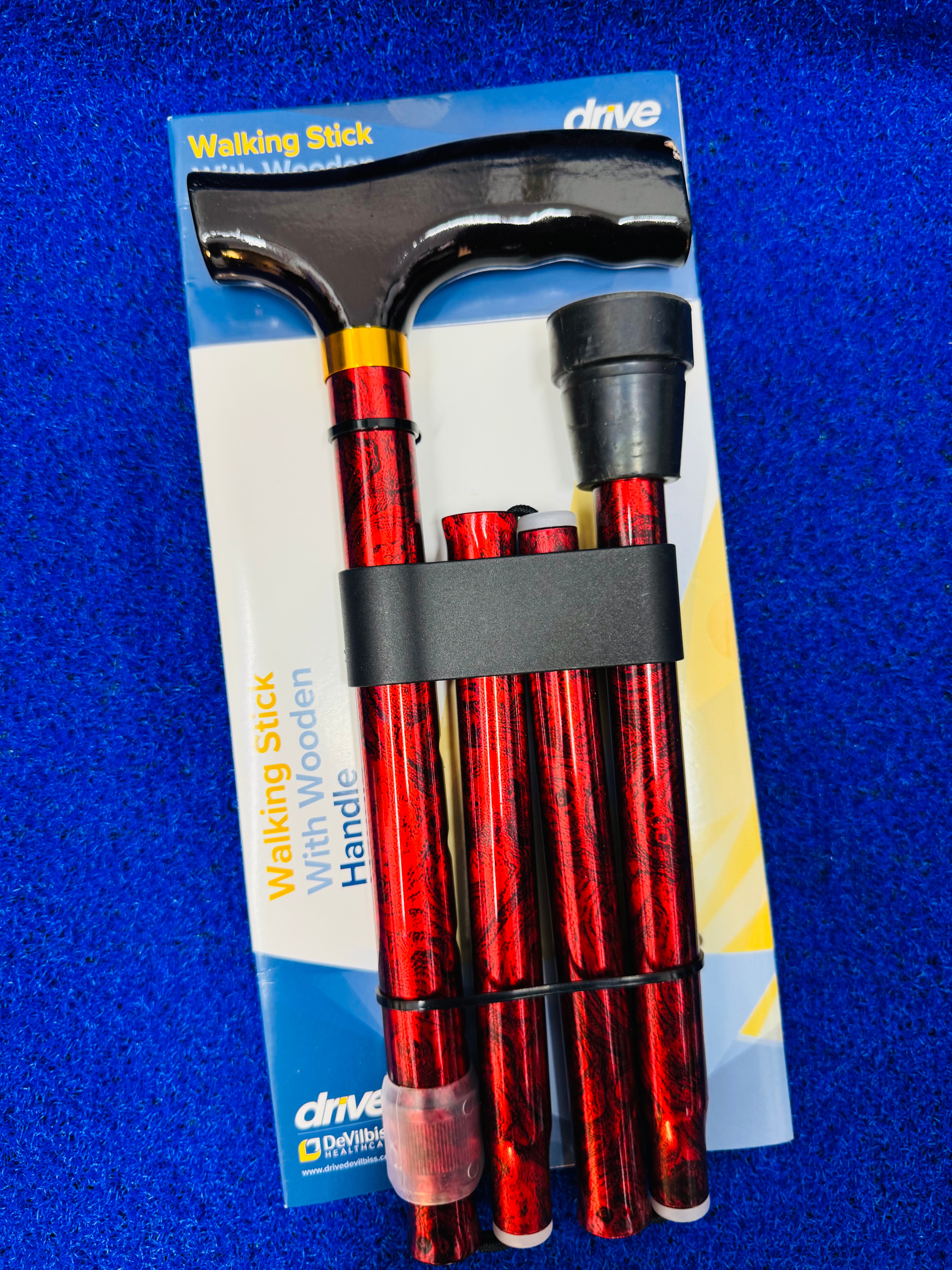 Drive DeVilbiss Folding Walking Stick - Red Crackle