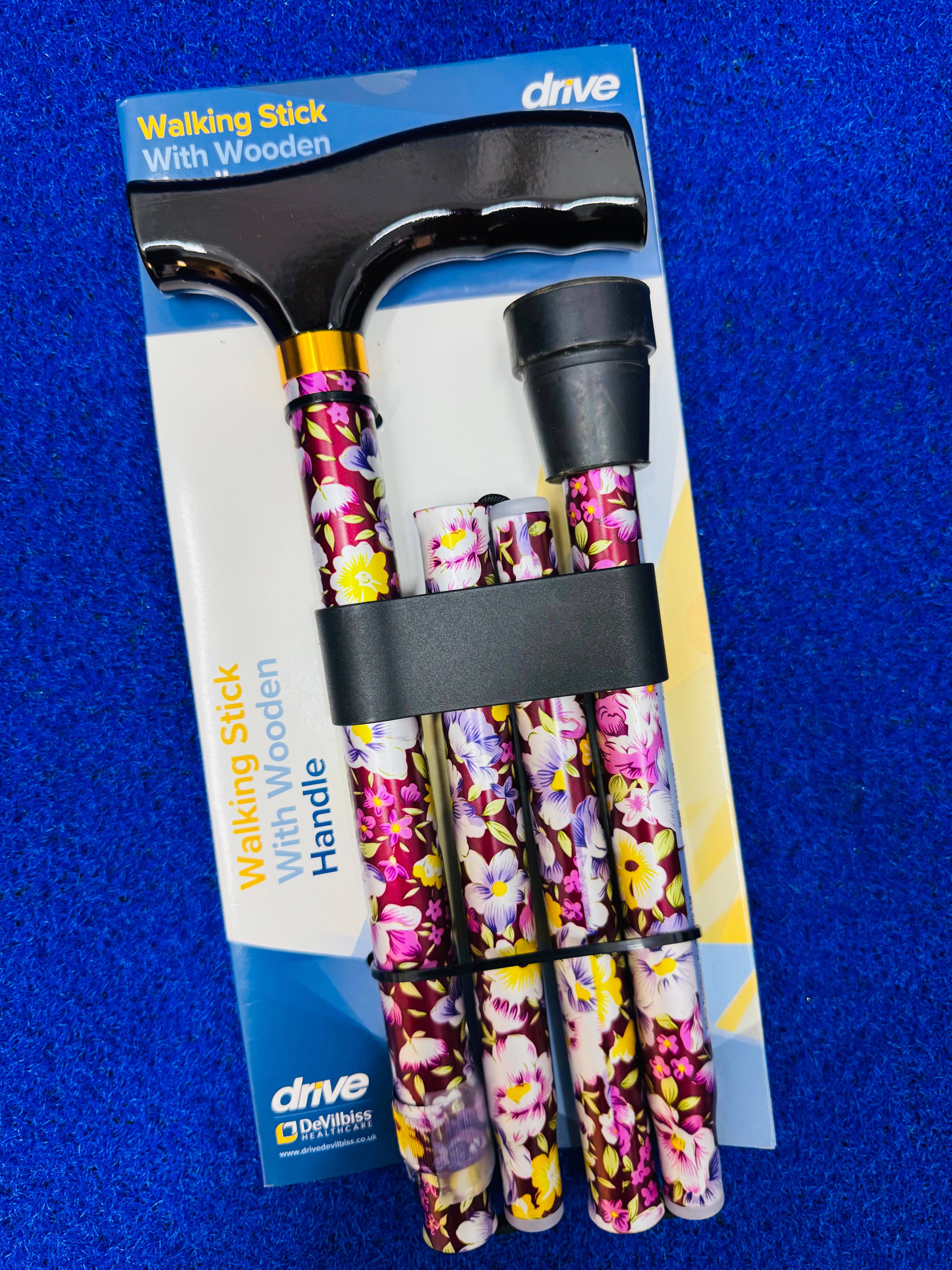 Drive DeVilbiss Folding Walking Stick - Pretty Flowers