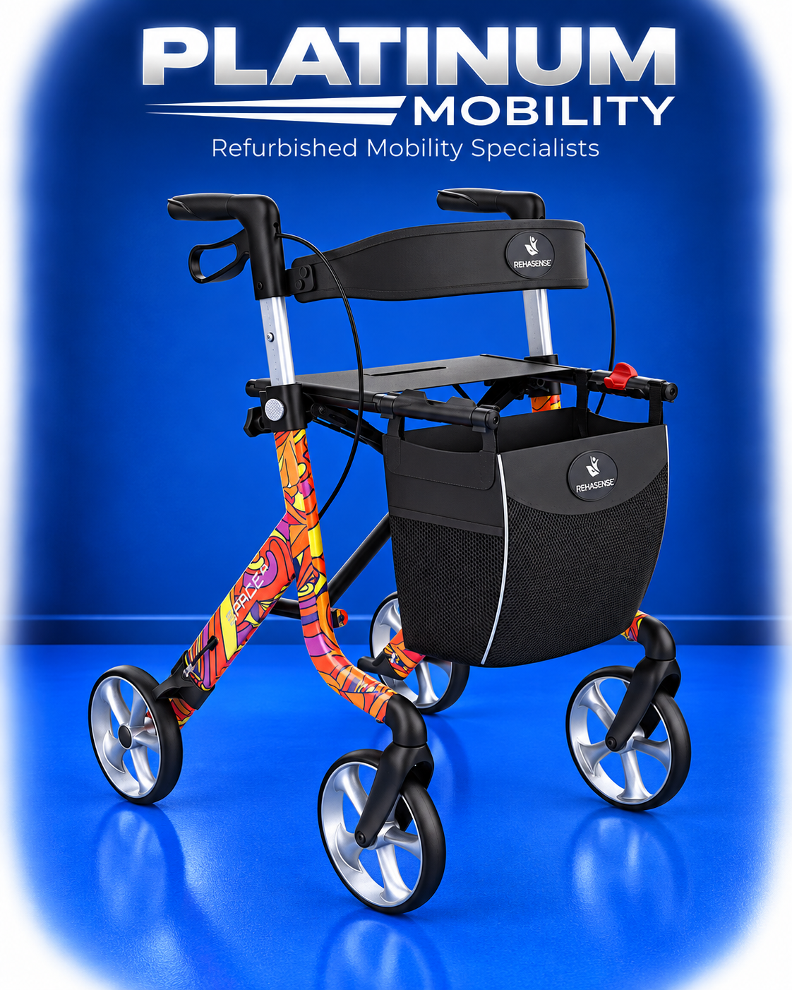Rehasense Space LX Rollator Flower Power Lightweight Folding Walker BRAND NEW