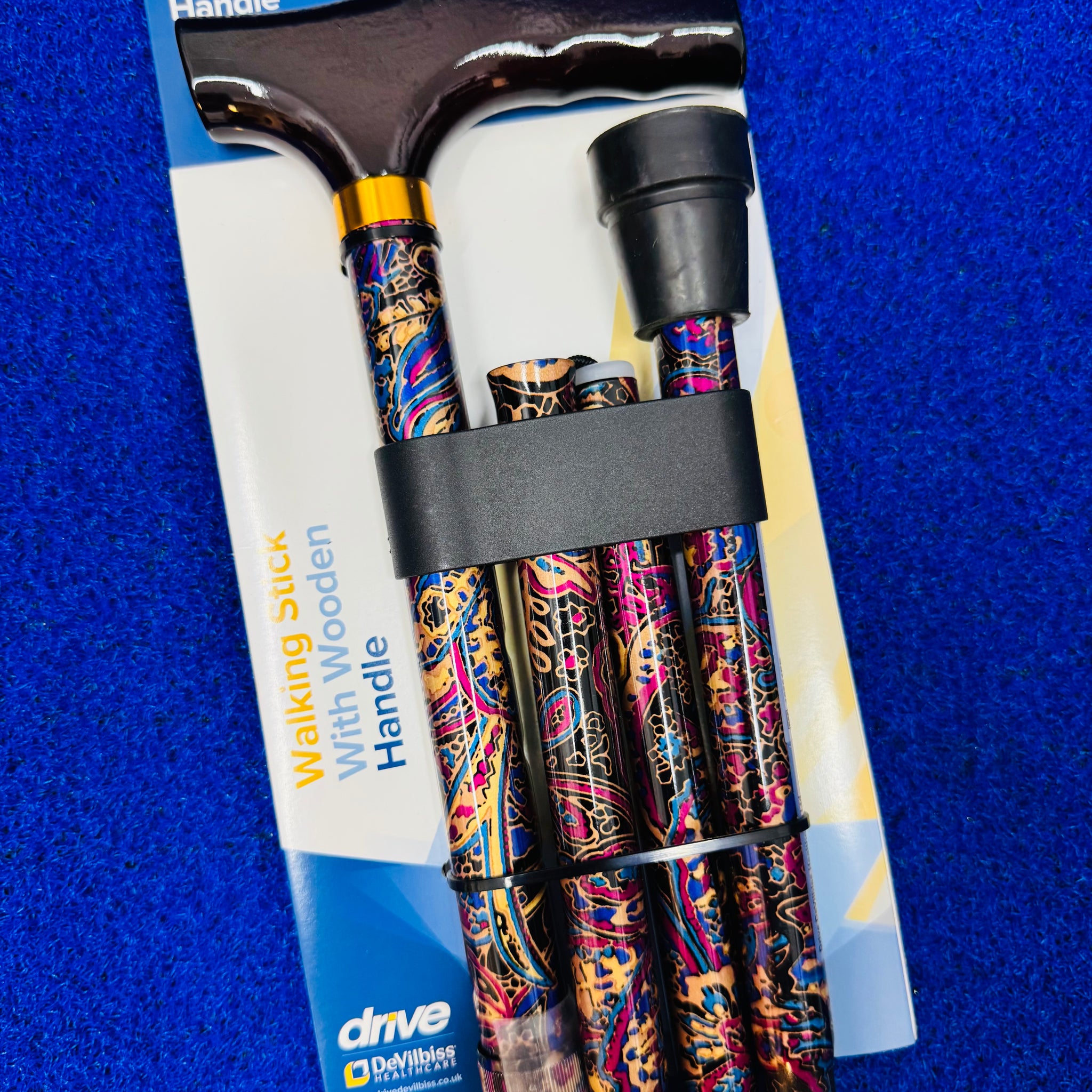 Drive DeVilbiss Folding Walking Stick - Black Patterned