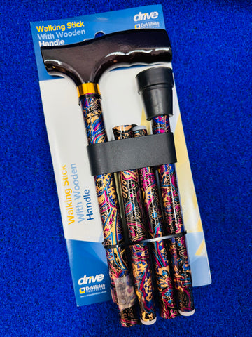 Drive DeVilbiss Folding Walking Stick - Black Patterned