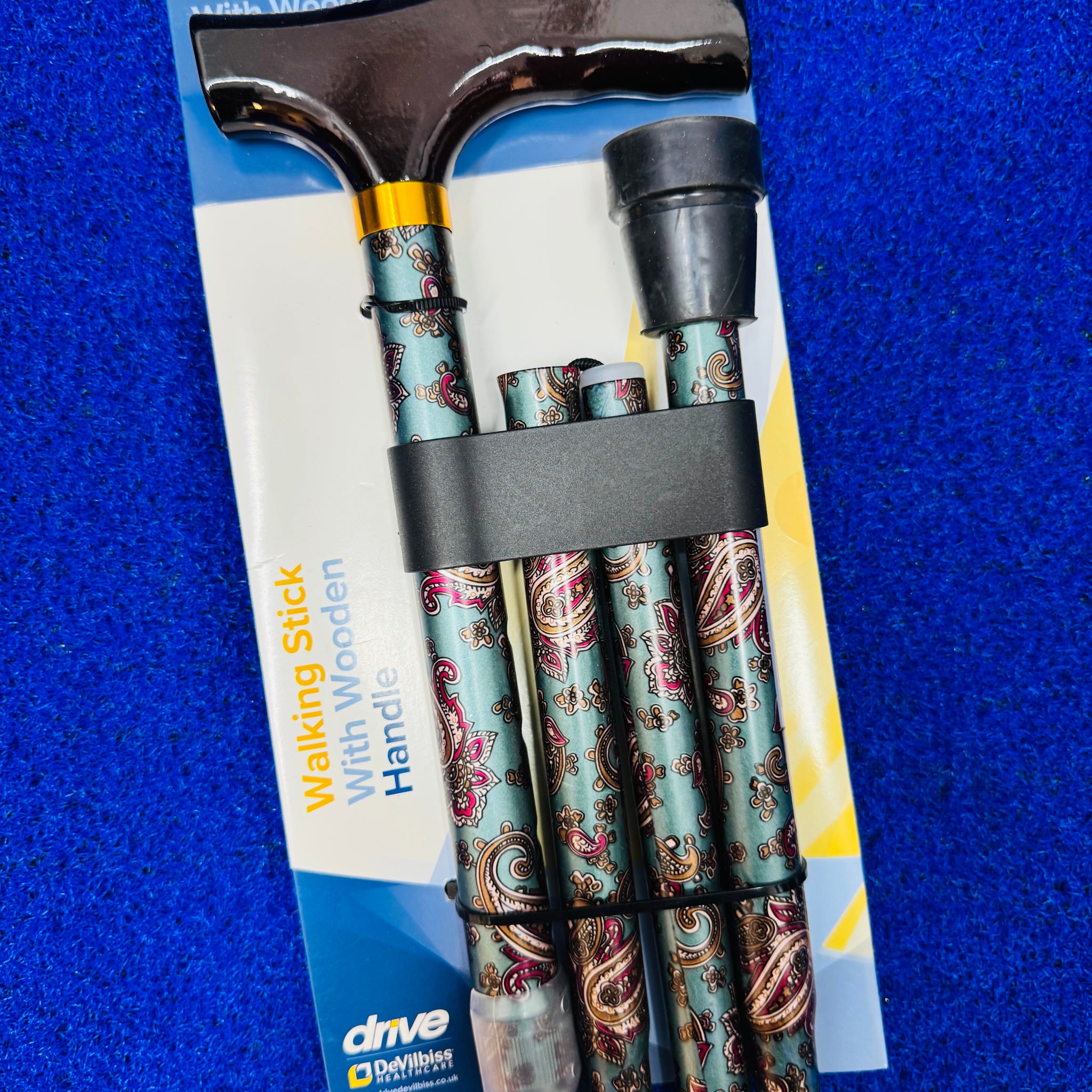 Drive DeVilbiss Folding Walking Stick - Teal Patterned
