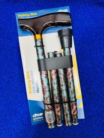 Drive DeVilbiss Folding Walking Stick - Teal Patterned