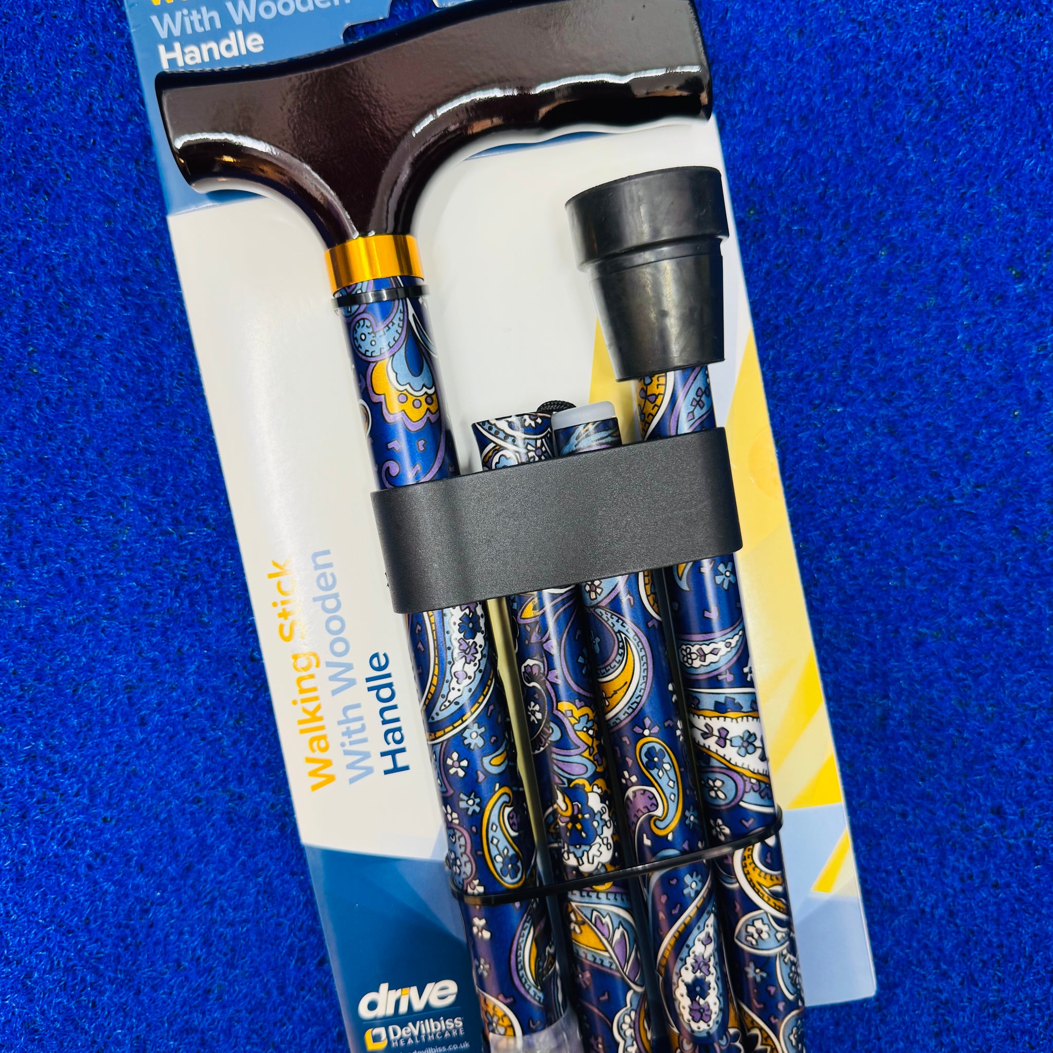 Drive DeVilbiss Folding Walking Stick - Blue Patterned