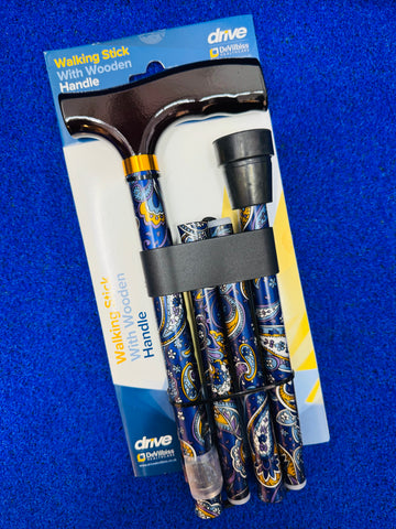 Drive DeVilbiss Folding Walking Stick - Blue Patterned