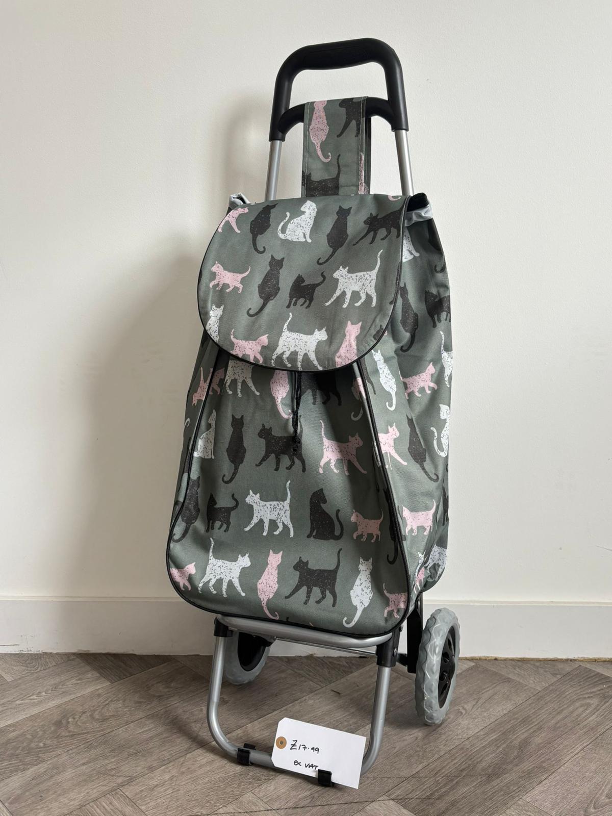 Lightweight Shopping Trolley - Green Pussy Cats